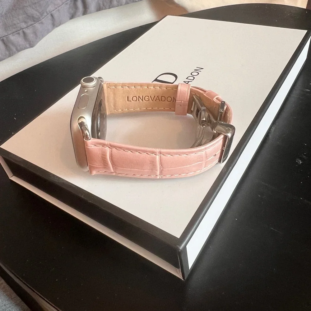 Longvadon Caiman Series Apple Watch Band Strap 38/40/41mm Pink Leather